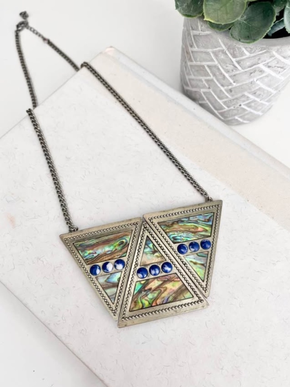Abalone Shell and Stones Sculptural Bib Statement Necklace